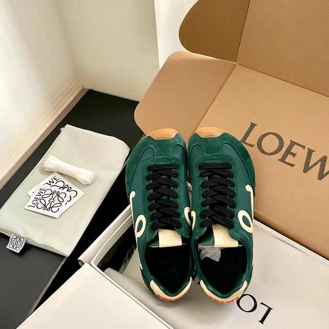 LOEWE 26S BALLET RUNNER 2.0 IN DARK GREEN SUEDE AND NYLON