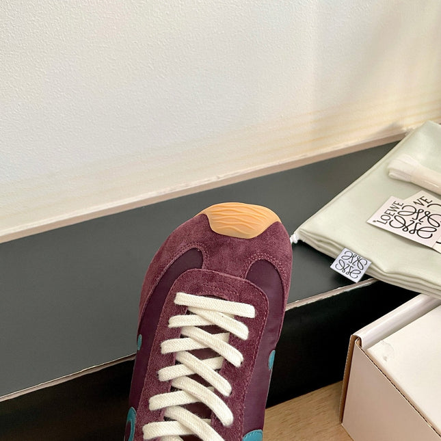 LOEWE 26S BALLET RUNNER 2.0 IN WINE RED SUEDE AND NYLON