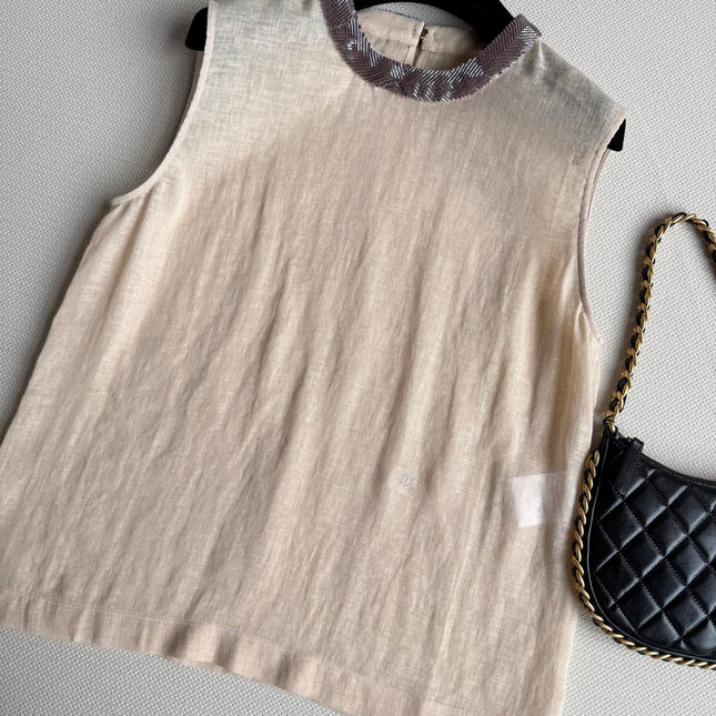 CHANEL 26S SLEEVELESS LINEN TOP STYLE 1211