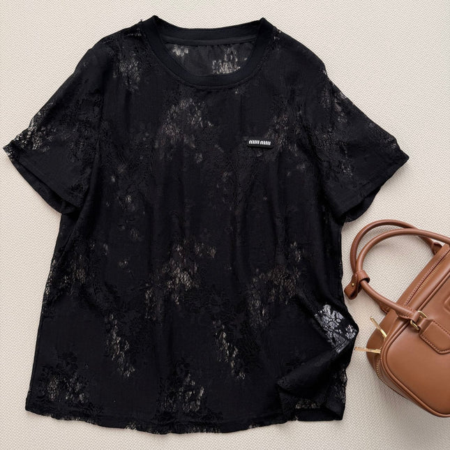 MIUMIU 26S LACE SHORT SLEEVE T-SHIRT 1229