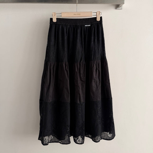 MIUMIU 26S LACE TRIM MIDI SKIRT 1226