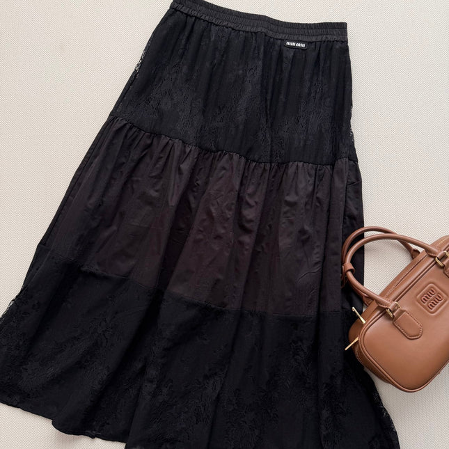 MIUMIU 26S LACE TRIM MIDI SKIRT 1226