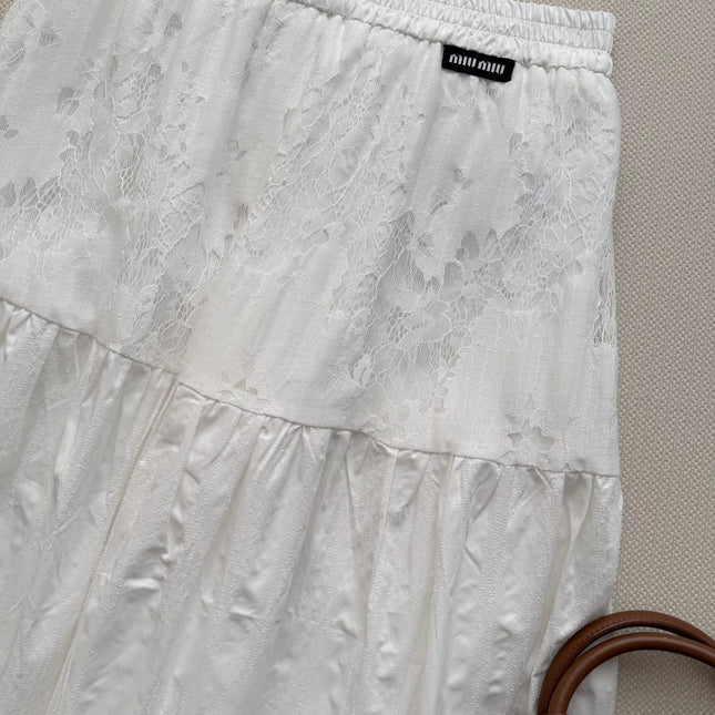 MIUMIU 26S LACE TRIM MIDI SKIRT 1225