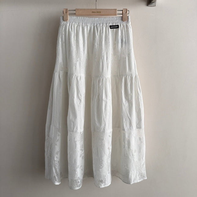 MIUMIU 26S LACE TRIM MIDI SKIRT 1225
