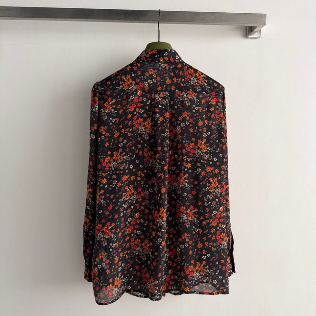 GUCCI 26S LONG-SLEEVE FLORAL BOW-TIE BLOUSE 485