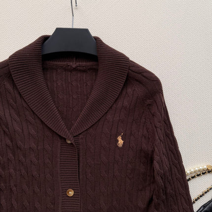RALPH LAUREN 26S SHAWL-COLLAR CABLE-KNIT CARDIGAN 754