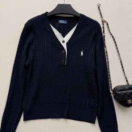 RALPH LAUREN 26S LAYERED V-NECK CABLE-KNIT SWEATER 706