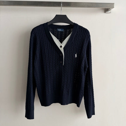 RALPH LAUREN 26S LAYERED V-NECK CABLE-KNIT SWEATER 706