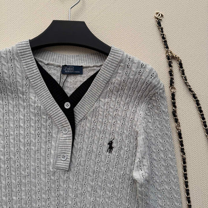 RALPH LAUREN 26S LAYERED V-NECK CABLE-KNIT SWEATER 705