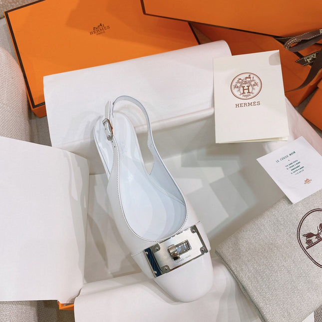 HM 26S INNOCENTE SLINGBACK IN WHITE CALFSKIN SILVER HARDWARE