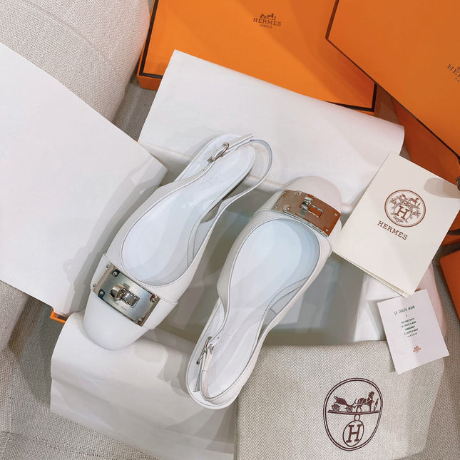 HM 26S INNOCENTE SLINGBACK IN WHITE CALFSKIN SILVER HARDWARE