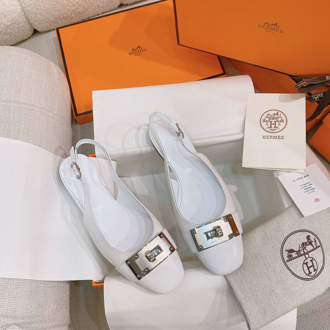 HM 26S INNOCENTE SLINGBACK IN WHITE CALFSKIN SILVER HARDWARE