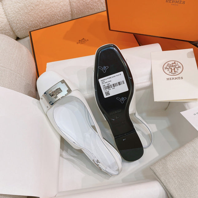 HM 26S INNOCENTE SLINGBACK IN WHITE CALFSKIN SILVER HARDWARE