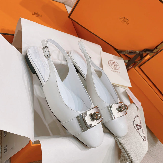 HM 26S INNOCENTE SLINGBACK IN WHITE CALFSKIN SILVER HARDWARE