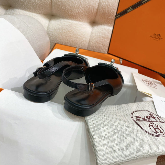 HM 26S INNOCENTE SLINGBACK IN BLACK CALFSKIN SILVER HARDWARE