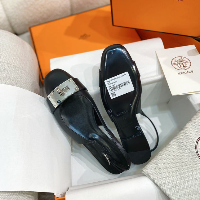 HM 26S INNOCENTE SLINGBACK IN BLACK CALFSKIN SILVER HARDWARE