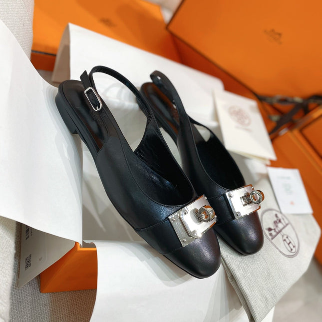 HM 26S INNOCENTE SLINGBACK IN BLACK CALFSKIN SILVER HARDWARE