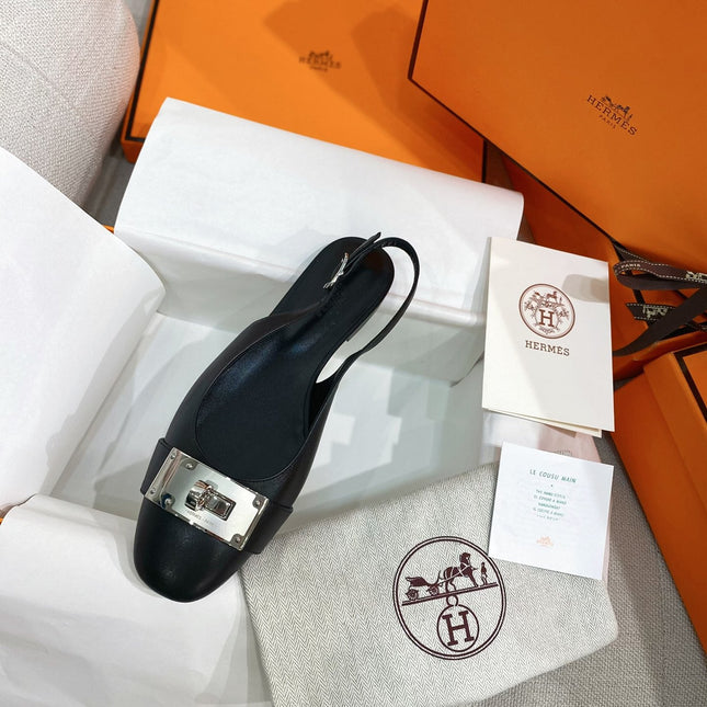 HM 26S INNOCENTE SLINGBACK IN BLACK CALFSKIN SILVER HARDWARE