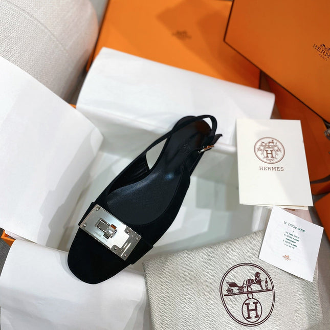 HM 26S INNOCENTE SLINGBACK IN BLACK SUEDE SILVER HARDWARE