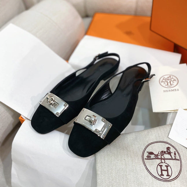 HM 26S INNOCENTE SLINGBACK IN BLACK SUEDE SILVER HARDWARE