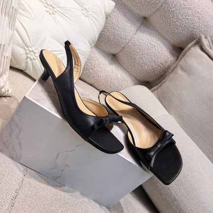 DIOR 26S BOW HEELED SLINGBACK SANDAL 45MM IN BLACK CALFSKIN