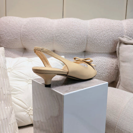 DIOR 26S BOW HEELED SLINGBACK SANDAL 45MM IN DARK BEIGE CALFSKIN