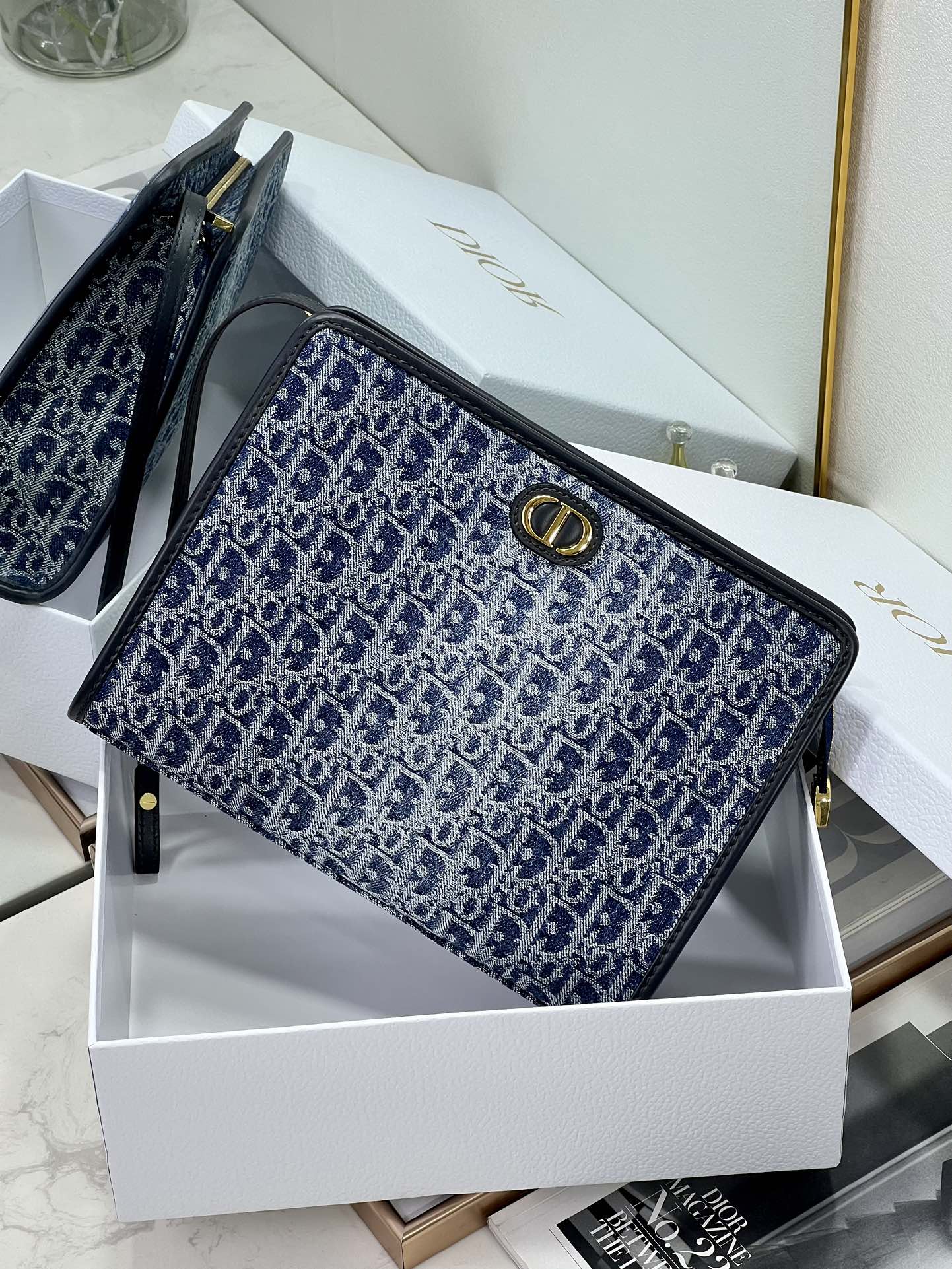 BOOK TOTE 26 IN BLUE MONOGRAM OBLIQUE JACQUARD