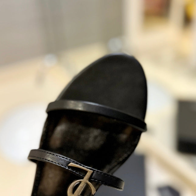 SL CASSANDRA FLAT SANDALS BLACK CALFSKIN