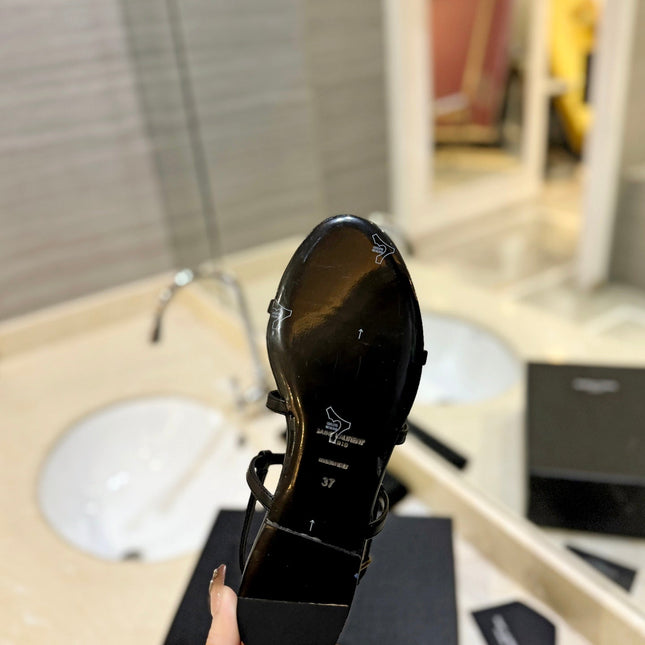 SL CASSANDRA FLAT SANDALS BLACK CALFSKIN