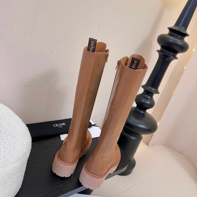CELINE 26S LACE-UP HIGH-TOP BOOTS 45 MM IN BROWN CALFSKIN