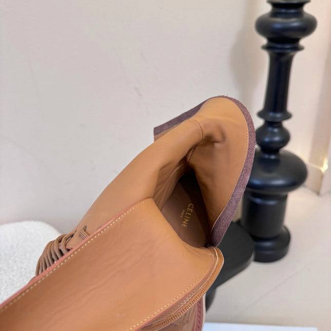 CELINE 26S LACE-UP HIGH-TOP BOOTS 45 MM IN BROWN CALFSKIN