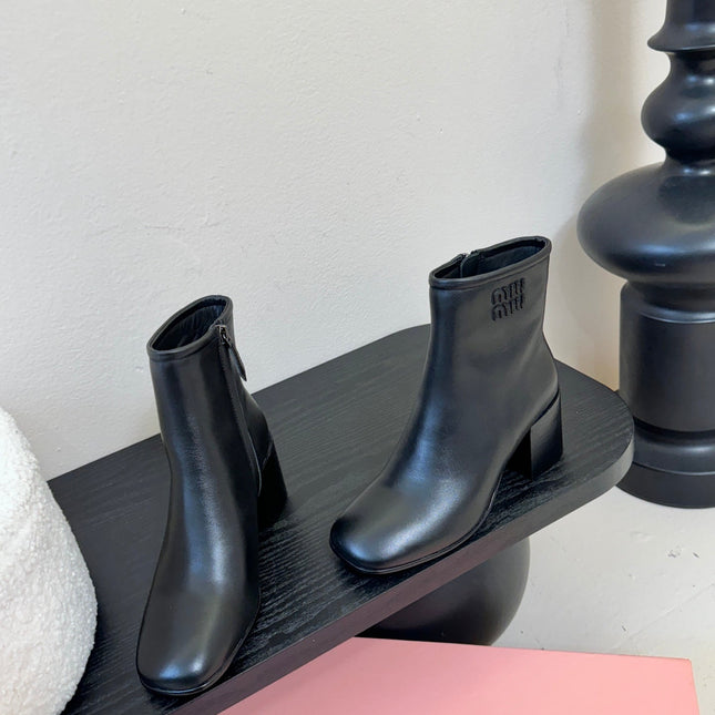 MIUMIU 25S ANKLE BOOTS 65MM IN BLACK CALFSKIN