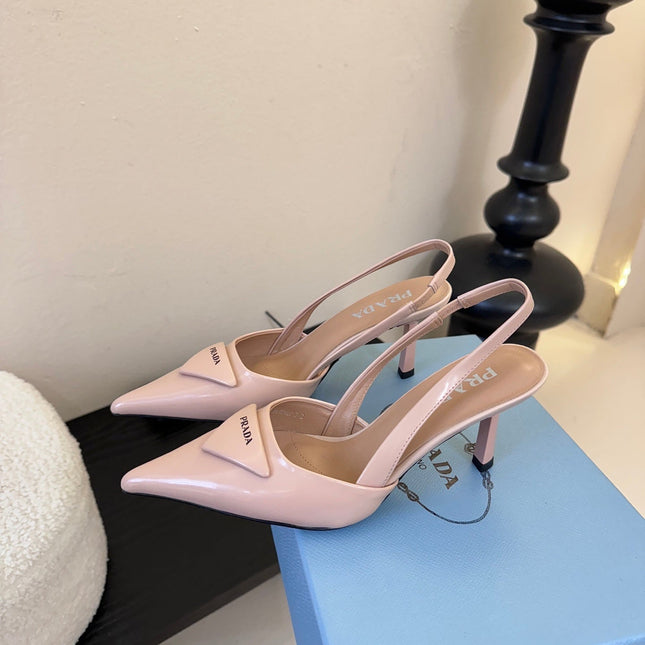 PRADA 26S POINTED TOE SLINGBACK HEELS 60MM IN LIGHT PINK CALFSKIN WITH LOGO