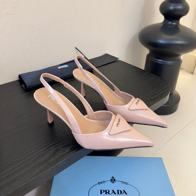 PRADA 26S POINTED TOE SLINGBACK HEELS 60MM IN LIGHT PINK CALFSKIN WITH LOGO