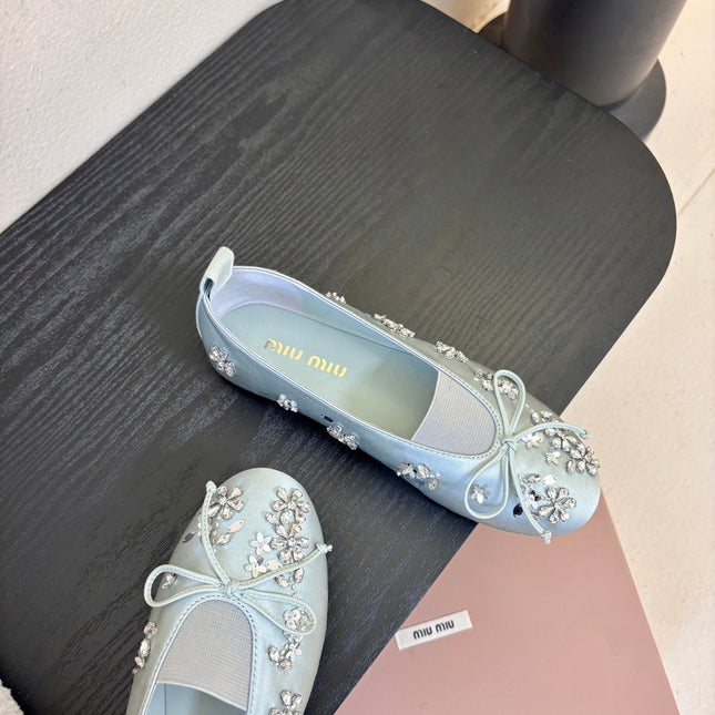 MIUMIU 25S MARY JANE SHOES IN LIGHT BLUE SATIN