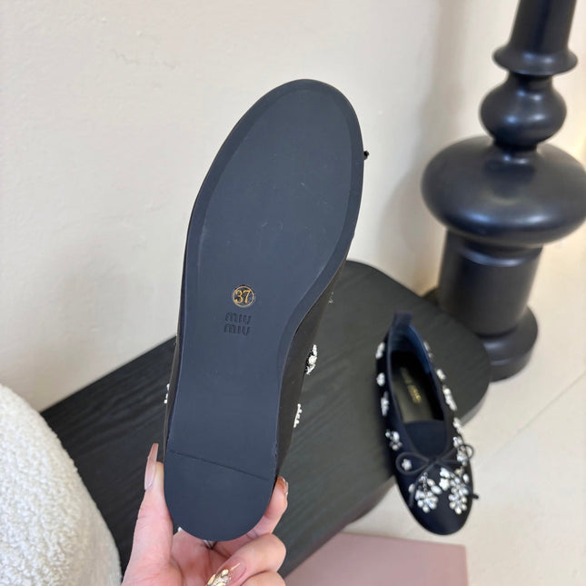 MIUMIU 25S MARY JANE SHOES IN NAVY BLUE SATIN
