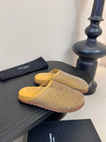 YSL 26S MESH MULES IN BEIGE YELLOW CALFSKIN AND WITH RHINESTONES