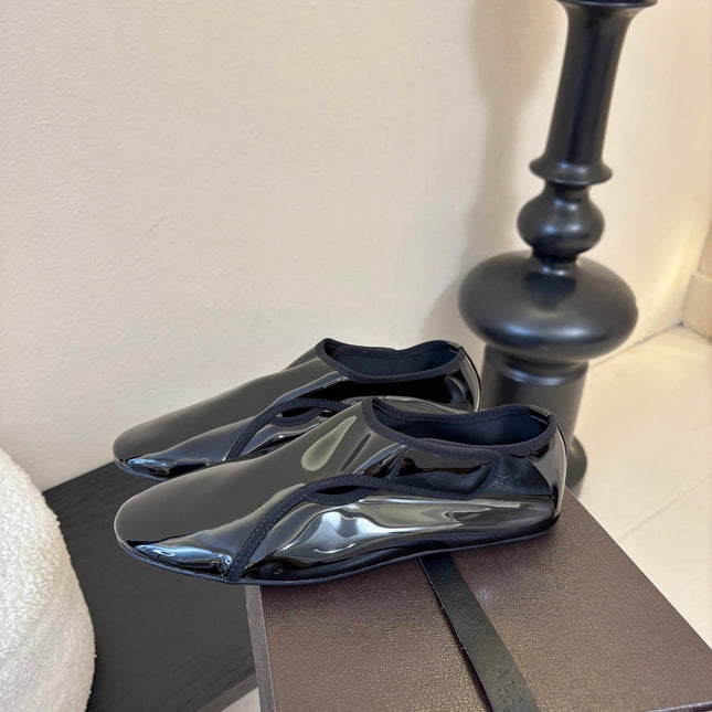 ALAIA 26S FLAT LOAFERS IN BLACK GLOSSY LAMBSKIN