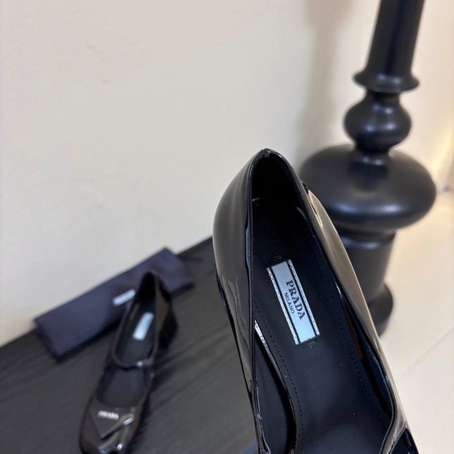PRADA 26S BLOCK-HEEL MARY JANE IN BLACK PATENT CALFSKIN
