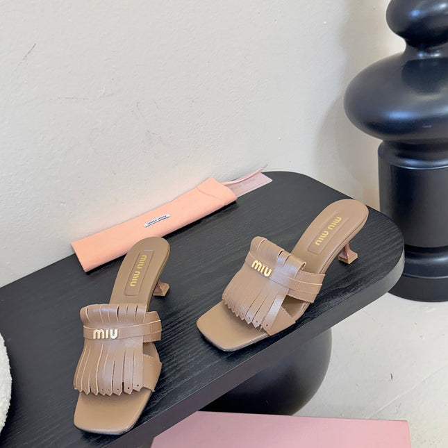 MIUMIU 26S HIGH-HEEL SANDALS 40MM IN BROWN CALFSKIN