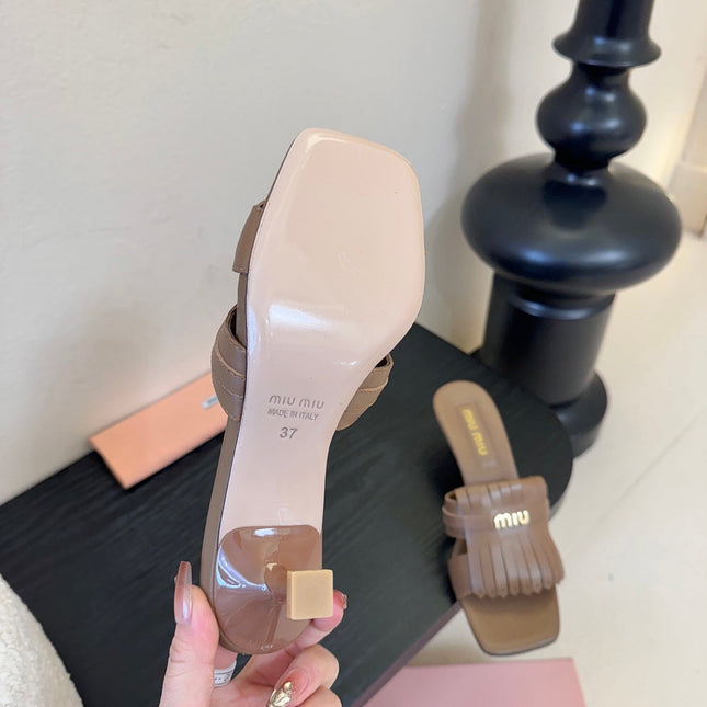 MIUMIU 26S HIGH-HEEL SANDALS 40MM IN BROWN CALFSKIN