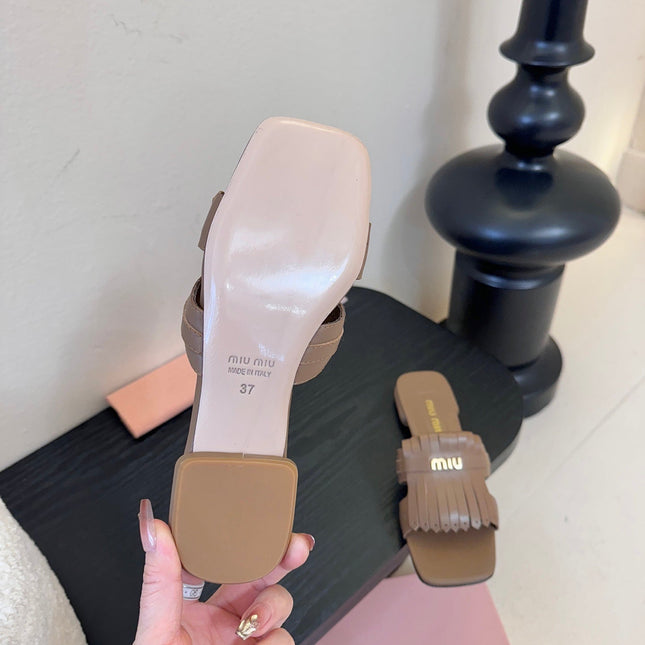 MIUMIU 26S FLAT SLIPPERS IN BROWN CALFSKIN