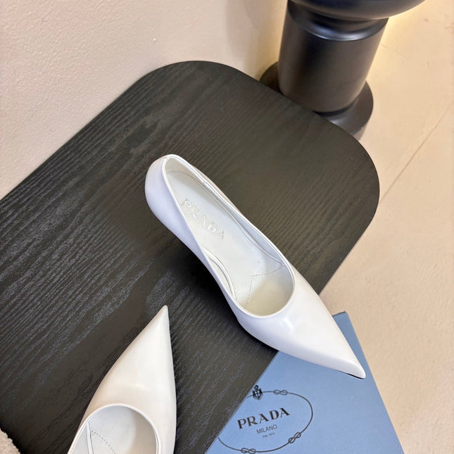 PRADA 26S POINTED-TOE HIGH HEELS IN WHITE LAMBSKIN