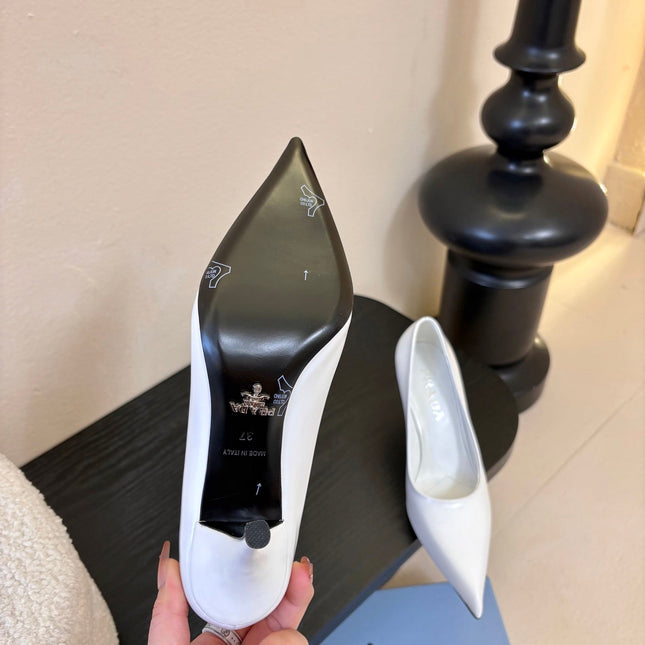PRADA 26S POINTED-TOE HIGH HEELS IN WHITE LAMBSKIN