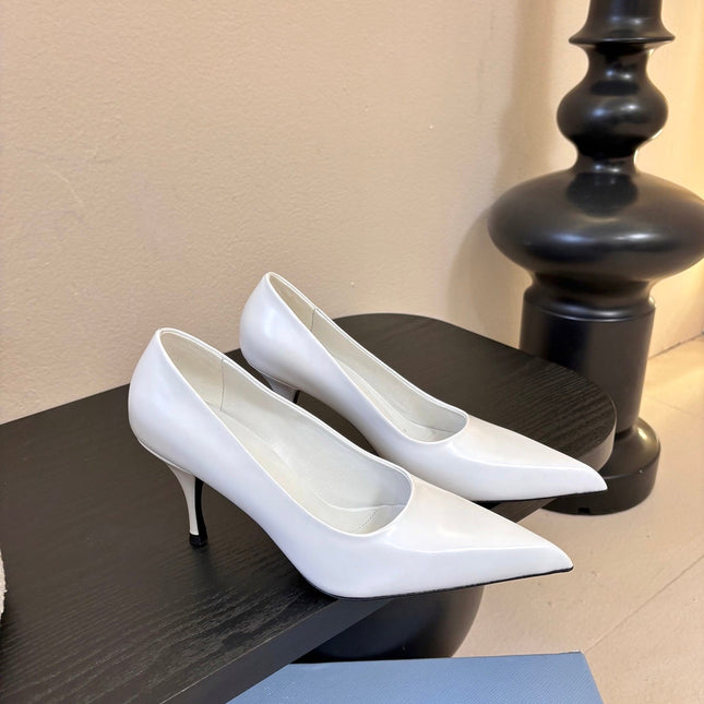 PRADA 26S POINTED-TOE HIGH HEELS IN WHITE LAMBSKIN