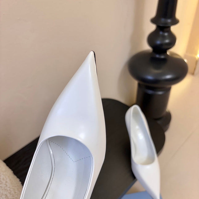PRADA 26S POINTED-TOE HIGH HEELS IN WHITE LAMBSKIN