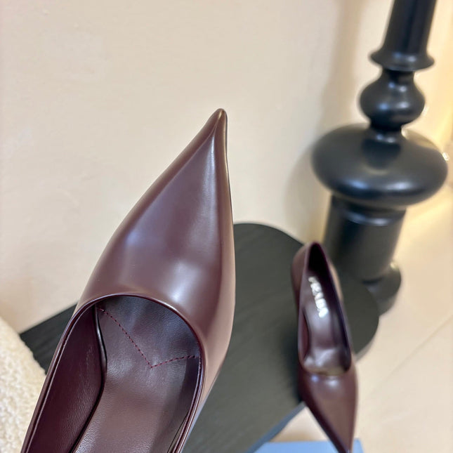 PRADA 26S POINTED-TOE HIGH HEELS IN BURGUNDY RED LAMBSKIN