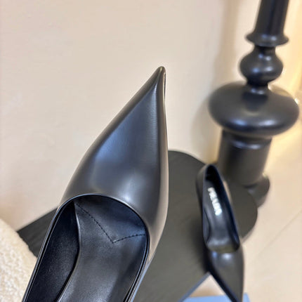 PRADA 26S POINTED-TOE HIGH HEELS IN BLACK LAMBSKIN