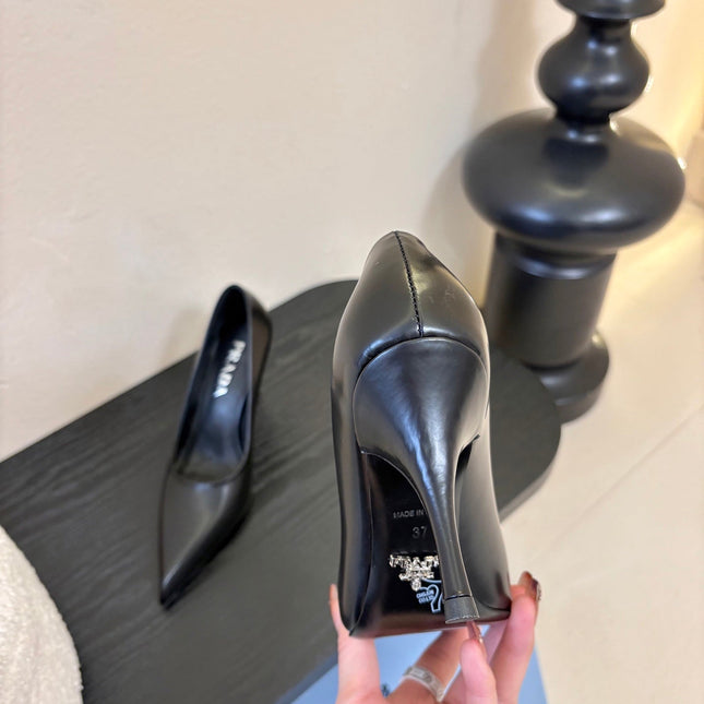 PRADA 26S POINTED-TOE HIGH HEELS IN BLACK LAMBSKIN