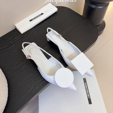 JACQUEMUS 26S SLINGBACK HEELS 45 MM IN WHITE CALFSKIN